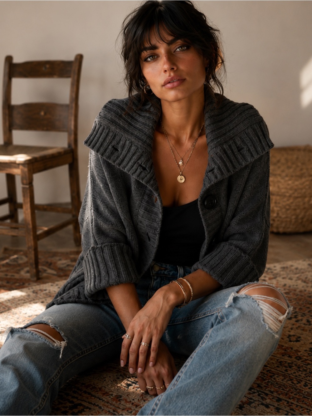 Express Charcoal Gray Wool Blend Shawl-Collar Button Cardigan - Picture 5 of 11